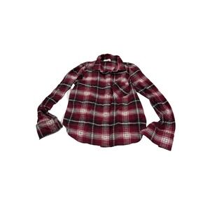 Maddie Red Plaid Flannel Button Down Shirt Lace Back Floral Embroidered Womens S